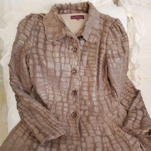 Jacket Sweet Sinnamon Tan Large Fuzzy Furry Shimmery Lining Hip Length Boutique